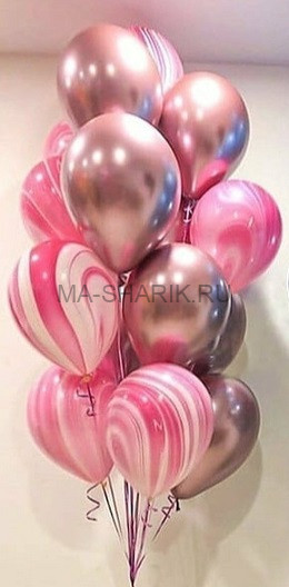 Фонтан из 15 шаров Агат и Хром розовый